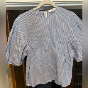 Absolutely STUNNING EUC Tibi blue and white striped blouse with gorgeous sleeve